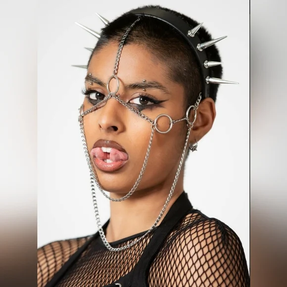 Killstar Black and Silver Spiked Chain Headpiece - Picture 3 of 5